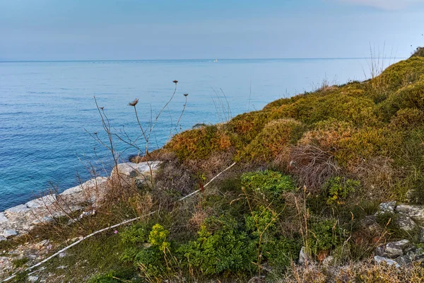 일몰 보기 Thassos 마, 마케도니아 동쪽과 티라 체에서에서 embankmen에 — 스톡 사진