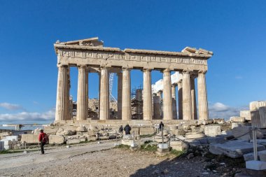 Atina, Yunanistan - 20 Ocak 2017: Atina, Yunanistan Acropolis Parthenon Panoraması şaşırtıcı
