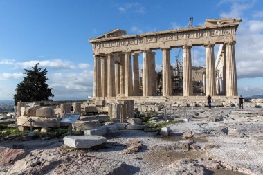 Atina, Yunanistan - 20 Ocak 2017: Atina, Yunanistan Acropolis Parthenon Panoraması şaşırtıcı