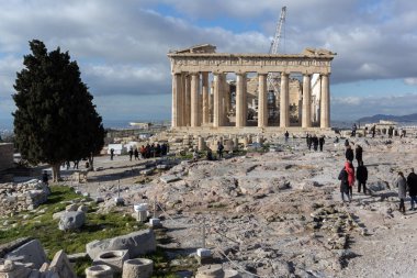 Atina, Yunanistan - 20 Ocak 2017: Atina, Yunanistan Acropolis Parthenon Panoraması şaşırtıcı