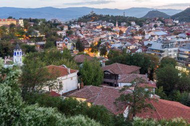 PLOVDIV, BULGARIA - SEPTEMBER 2 2016:  Sunset view of city of Plovdiv from Nebet tepe hill clipart