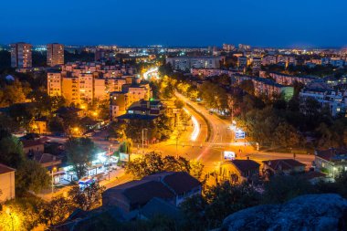 Plovdiv, Bulgaristan - 2 Eylül 2016: Gün batımı görünümü Filibe şehir Nebet tepe Hill