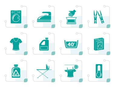 Stilize çamaşır makinesi ve Çamaşırhane simgeler