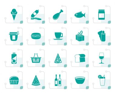 Stilize dükkanı ve gıdalar simgeler 