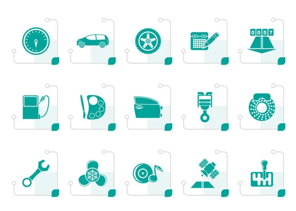 Stylized car parts, services and characteristics icons — Stock Vector