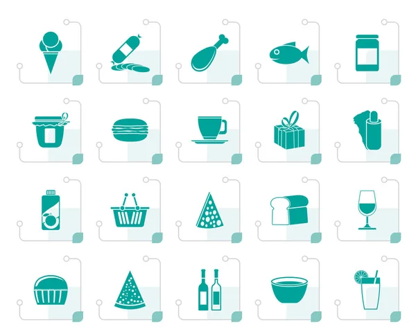 Tienda estilizada y alimentos iconos — Vector de stock