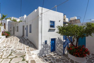 Tipik kasaba, Naoussa, Paros Adası, Cyclades sokakta