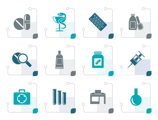 Pharmacie stylisée et icônes médicales — Image vectorielle