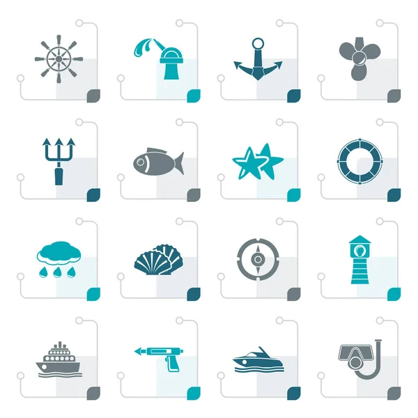 Stylized Marine and sea icons — Stock Vector
