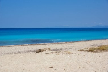 Girapetra Beach mavi suları, Lefkada, Yunanistan ile panoramik