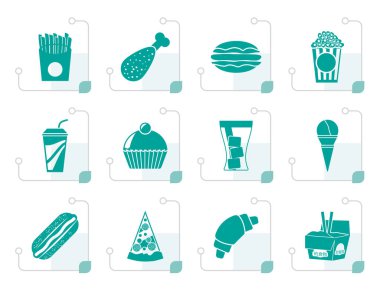 Düz fast food ve içki simgeler 