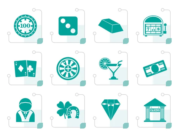 Casino plat et icônes de jeu — Image vectorielle