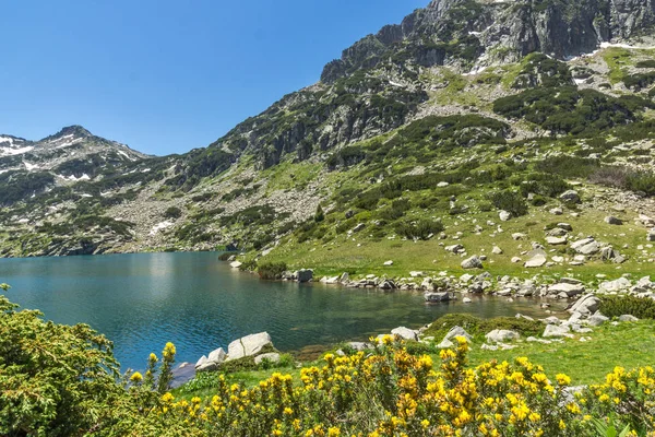 Panorama incredibile con Dzhangal picco e lago Popovo, Pirin Mountain — Foto Stock