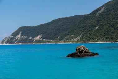 Mavi suları, Lefkada, Ionian Islands Agios Ioannis Beach panoramik