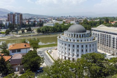 Skopje, Makedonya - 13 Mayıs 2017: kale (Kale kale) Old Town dan Üsküp şehir için Panorama