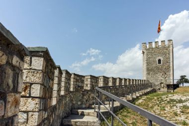 Skopje, Makedonya - 13 Mayıs 2017: Skopje kale (Kale kale) Old Town