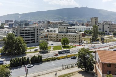 Skopje, Makedonya - 13 Mayıs 2017: kale (Kale kale) Old Town dan Üsküp şehir için Panorama