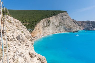 Porto Katsiki Beach, Lefkada, Yunanistan mavi suların muhteşem deniz manzarası