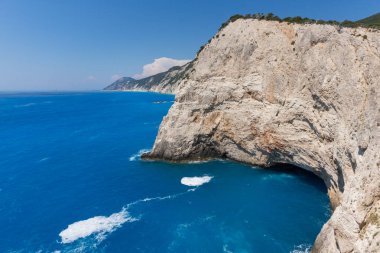 Porto Katsiki Beach, Lefkada, Yunanistan mavi suların muhteşem deniz manzarası