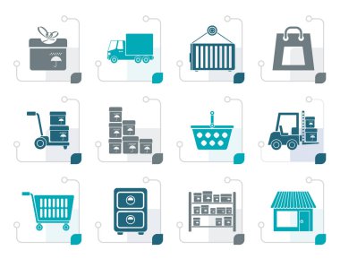Stilize depolama, nakliye, kargo ve nakliye simgeler