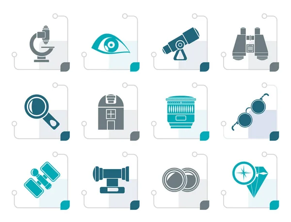 Gestileerde pictogrammen voor optiek en lens apparatuur - — Stockvector