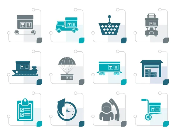 Ícones estilizados de logística, carga e transporte — Vetor de Stock