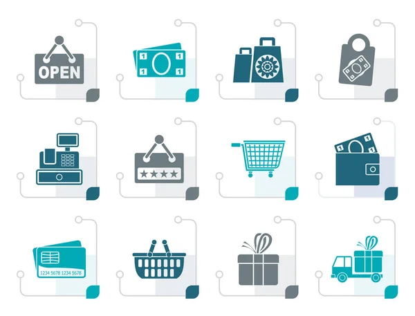 Iconos estilizados de compras y retail — Vector de stock
