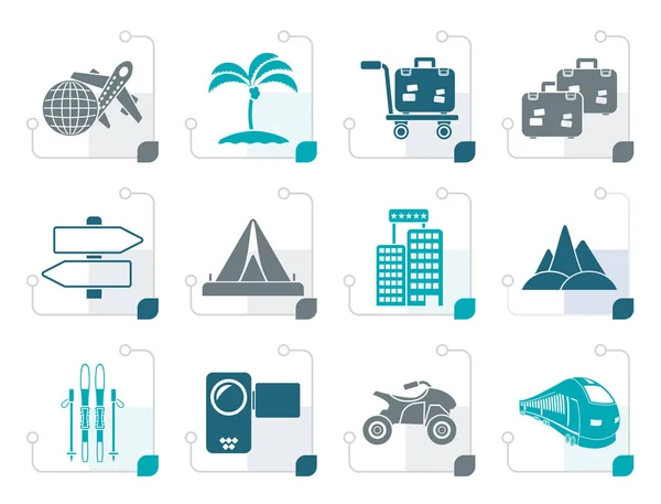 Iconos estilizados de viajes y transporte de vacaciones — Vector de stock