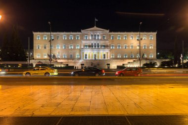 Atina, Yunanistan - 19 Ocak 2017: Gece fotoğraf Atina'da Syntagma Meydanı