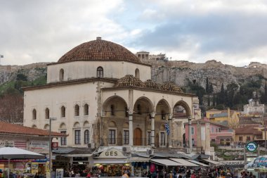 Atina, Yunanistan - 20 Ocak 2017: Monastiraki Panorama Meydanı, Atina