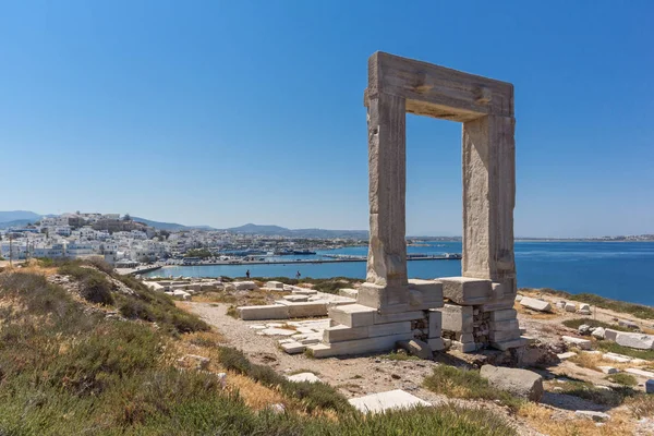 Krajina Portara, Apollo Temple vchod, ostrov Naxos, Kyklady — Stock fotografie