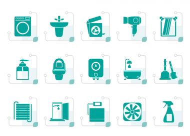 Stilize banyo ve tuvalet nesneler ve simgeler