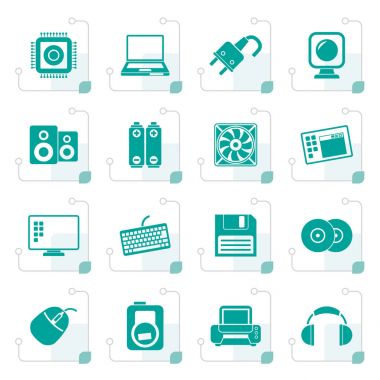 Stilize bilgisayar öğeleri ve aksesuarları simgeler