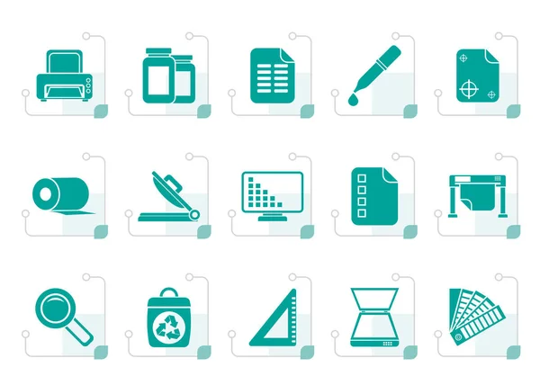 Iconos de impresión comercial estilizados — Vector de stock