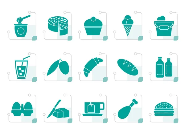 Productos lácteos estilizados - Alimentos y bebidas iconos — Vector de stock