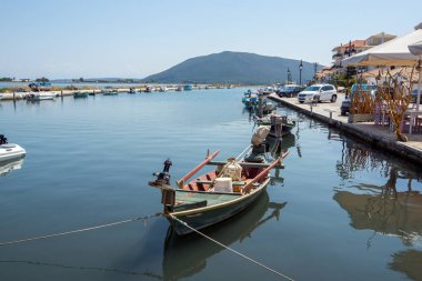 Lefkada Town, Yunanistan 16 Temmuz 2014: Panoramik şehrin Lefkada, Yunanistan