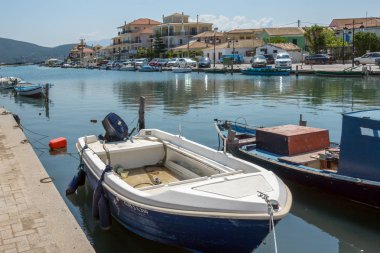 Lefkada Town, Yunanistan 16 Temmuz 2014: Panoramik şehrin Lefkada, Yunanistan
