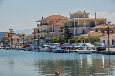 Lefkada Town, Yunanistan 16 Temmuz 2014: Panoramik şehrin Lefkada, Yunanistan