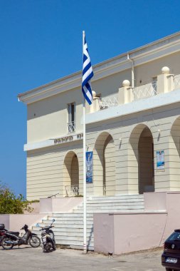 Lefkada Town, Yunanistan 16 Temmuz 2014: Panoramik şehrin Lefkada, Yunanistan