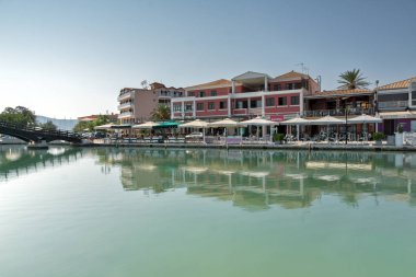 Lefkada Town, Yunanistan 17 Temmuz 2014: Panoramik şehrin Lefkada, Yunanistan