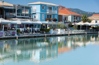 Lefkada Town, Yunanistan 17 Temmuz 2014: Panoramik şehrin Lefkada, Yunanistan