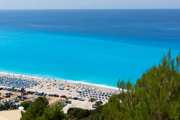 KATHISMA BEACH, LEFKADA, GREECE JULY 16, 2014: Panoramic view of Kathisma beach , Lefkada,  Greece — Stock Photo, Image