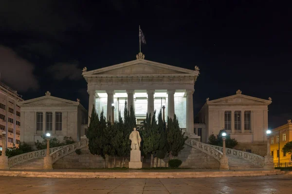 Atina, Yunanistan - 19 Ocak 2017: Gece görünümü Atina Ulusal Kütüphane Attica — Stok fotoğraf