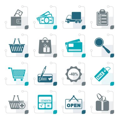 Stilize alışveriş ve Web sitesi simgeleri