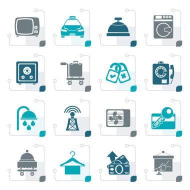 Stilize otel hem de motel Oda imkanları simgeler