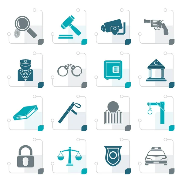 Stylized Law, Police and Crime icons — Stock Vector