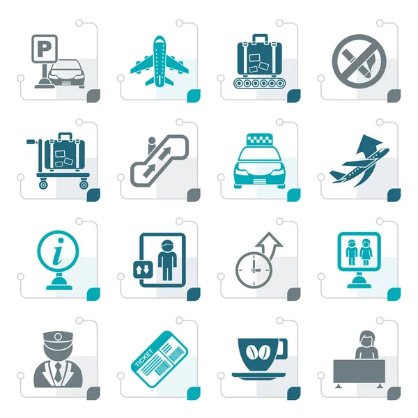 Gestileerde pictogrammen van de luchthaven en vervoer — Stockvector