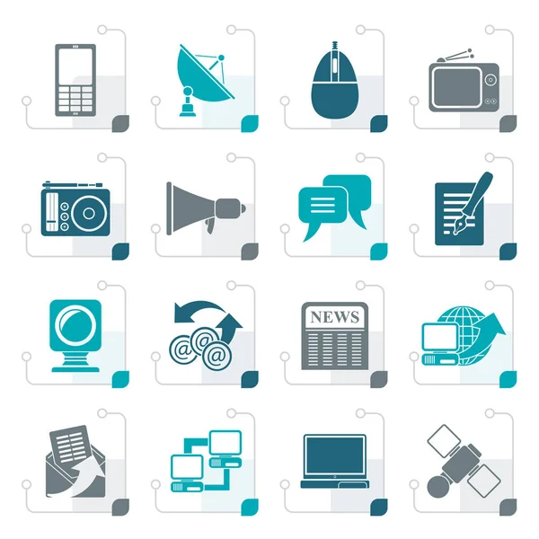 Iconos estilizados de comunicación y tecnología — Vector de stock