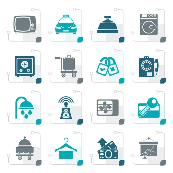 Stylized Hotel and motel room facilities icons — Stock Vector