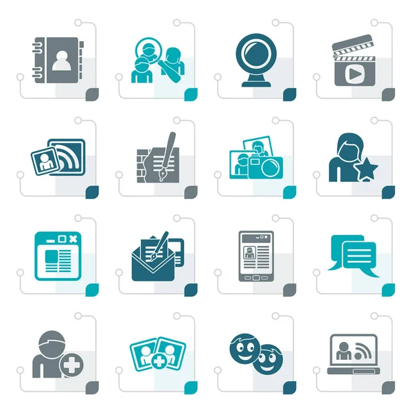 Icônes stylisées de réseautage social et de communication — Image vectorielle
